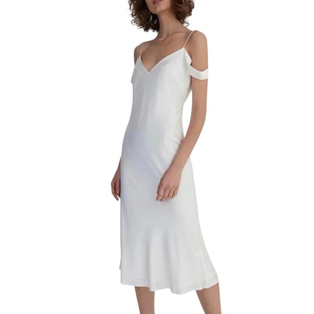 New HANSEN & GRETEL Honeysuckle Silk Midi Slip Dress Almond‎ Beige Satin Sz L